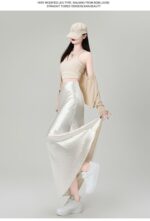 High Waist Acetate Satin A-Line Fishtail Midi Skirt - Image 5