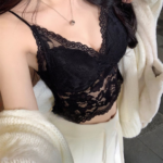 French Lace Padded Camisole Crop Top for Women