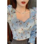 New Retro Printed Square Neck Short Shirt Top - Image 6