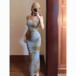 French tie-dye printed spaghetti strap dress  long bodycon dress - Image 5