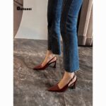 Shallow square toe hollow patent leather high heels - Image 4