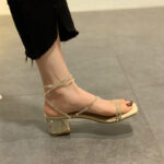 Fairy style mid-heeled rhinestone Roman style thick heels - Image 2