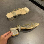 Fairy style mid-heeled rhinestone Roman style thick heels - Image 3