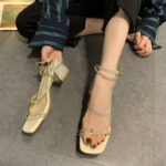 Fairy style mid-heeled rhinestone Roman style thick heels - Image 6