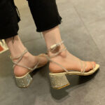 Fairy style mid-heeled rhinestone Roman style thick heels - Image 7