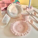 Elegant Bow Ceramic Dinnerware Set - Wavy Edge INS Style