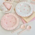 Elegant Bow Ceramic Dinnerware Set - Wavy Edge INS Style - Image 2