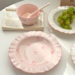 Elegant Bow Ceramic Dinnerware Set - Wavy Edge INS Style - Image 7