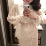 Chic Lace Mesh Blouse – Semi-Turtleneck Elegant Base Layer - Image 7