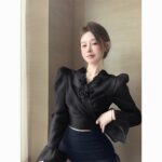 Elegant 3D Floral Blouse – French Tie-Waist Sheer Wrap Shirt - Image 2