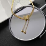 Gold Matte Butterfly Tassel Choker – Titanium Steel Snake Chain Necklace - Image 2