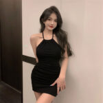 Summer Ruched Backless Halter Mini Dress – Sexy Bodycon Club Dress for Women