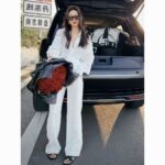 Elegant Plus Size White Two-Piece Set – Flattering Shirt & Pants for Women Coord