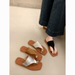 Elegant Toe Ring Flat Sandals – Fashion Casual Slip-On Beach Slides for Women