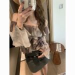 French Retro Floral Ruffle Off Shoulder Crop Top - Image 3