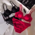 French Sheer Lace Red Bra for Large Bust Minimizing Support