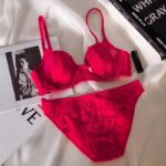 French Sheer Lace Red Bra for Large Bust Minimizing Support - Image 5