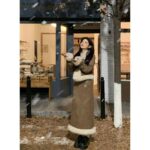 Suede Fur Collar Quilted Jacket and Skirt Set - Image 7