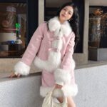 Suede Fur Collar Quilted Jacket and Skirt Set - Image 3