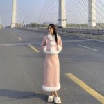 Suede Fur Collar Quilted Jacket and Skirt Set - Image 2