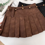 Brown Pleated High-Waist PU Mini Skirt - Image 3
