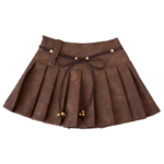 Brown Pleated High-Waist PU Mini Skirt - Image 2