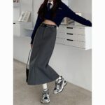 High Waist Black Utility Midi Skirt with Side Slit - Image 16