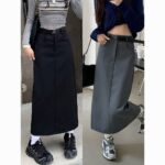 High Waist Black Utility Midi Skirt with Side Slit - Image 14