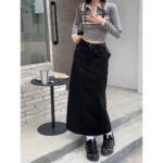 High Waist Black Utility Midi Skirt with Side Slit - Image 13