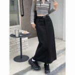 High Waist Black Utility Midi Skirt with Side Slit - Image 11