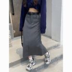 High Waist Black Utility Midi Skirt with Side Slit - Image 10