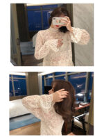 Chic Lace Mesh Blouse – Semi-Turtleneck Elegant Base Layer - Image 11