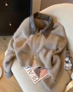 Lazy Soft Knit Zip-Up Cardigan Sweater Women Elegant Outerwear - Image 3