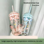 Bowknot Straw Cup – Trendy Large-Capacity Milk & Drink Cup - Image 2