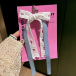 Balletcore Heart Bow Keychain – Blue Satin Bag Charm, Cute Girly Pendant