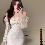 Autumn Winter French Bow Lace Bodycon Dress – Long Sleeve Slim Fit Brushed Lace Mini Dress for Women