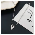 Beaded Snake Chain Heart Pendant Necklace for Women - Image 3