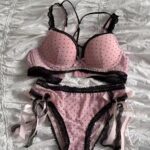 Polka Dot Lace Bow Lingerie Set Push-Up Bra in Pink and Black