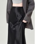 High Waist Acetate Satin A-Line Fishtail Midi Skirt