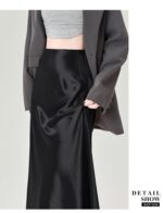 High Waist Acetate Satin A-Line Fishtail Midi Skirt