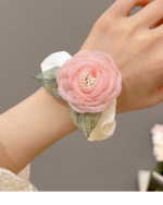 Rose Camellia Floral Scrunchie Hair Tie Elastic Hair Band - Image 3