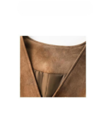 Brown Suede Layered Tie V-Neck Crop Vest - Image 2