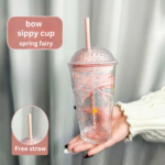 Bowknot Straw Cup – Trendy Large-Capacity Milk & Drink Cup