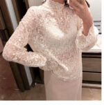 Chic Lace Mesh Blouse – Semi-Turtleneck Elegant Base Layer - Image 12