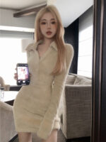 Plush Knitted Dress Hot Girl Long Sleeve Tight Inner Thickened Slim Fit Waist Covering Hip dress - Image 13