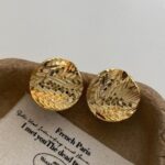 Gold Irregular Texture Stud Earrings – Leopard Pattern Design - Image 3