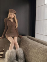 Plush Knitted Dress Hot Girl Long Sleeve Tight Inner Thickened Slim Fit Waist Covering Hip dress - Image 2