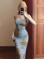 French tie-dye printed spaghetti strap dress  long bodycon dress - Image 2