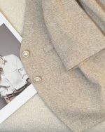 Light Coffee Short Sleeve Cropped Tweed Blazer Elegant Women Top - Image 2