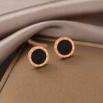 Titanium Steel Roman Numeral Stud Earrings Minimal Luxury Design - Image 6